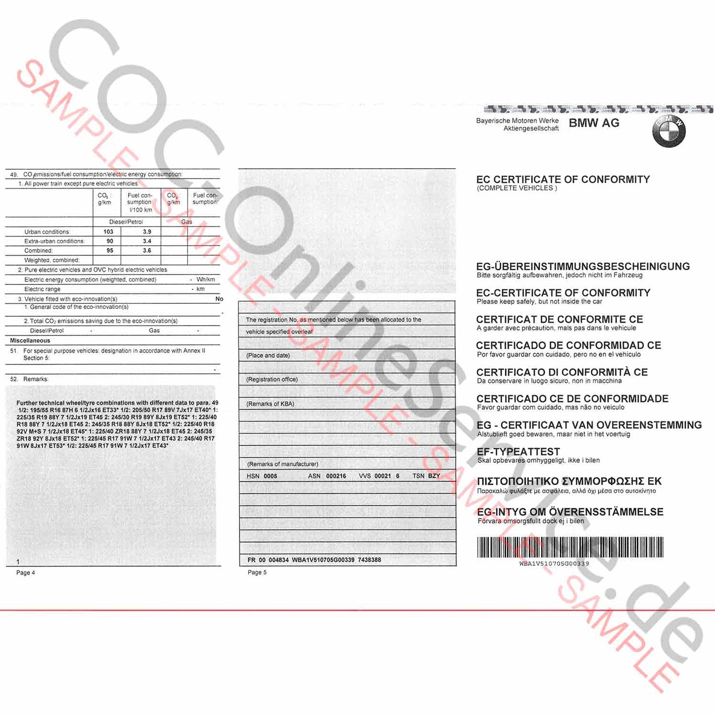 COC dokumentumok BMW-hez (Certificate of Conformity)
