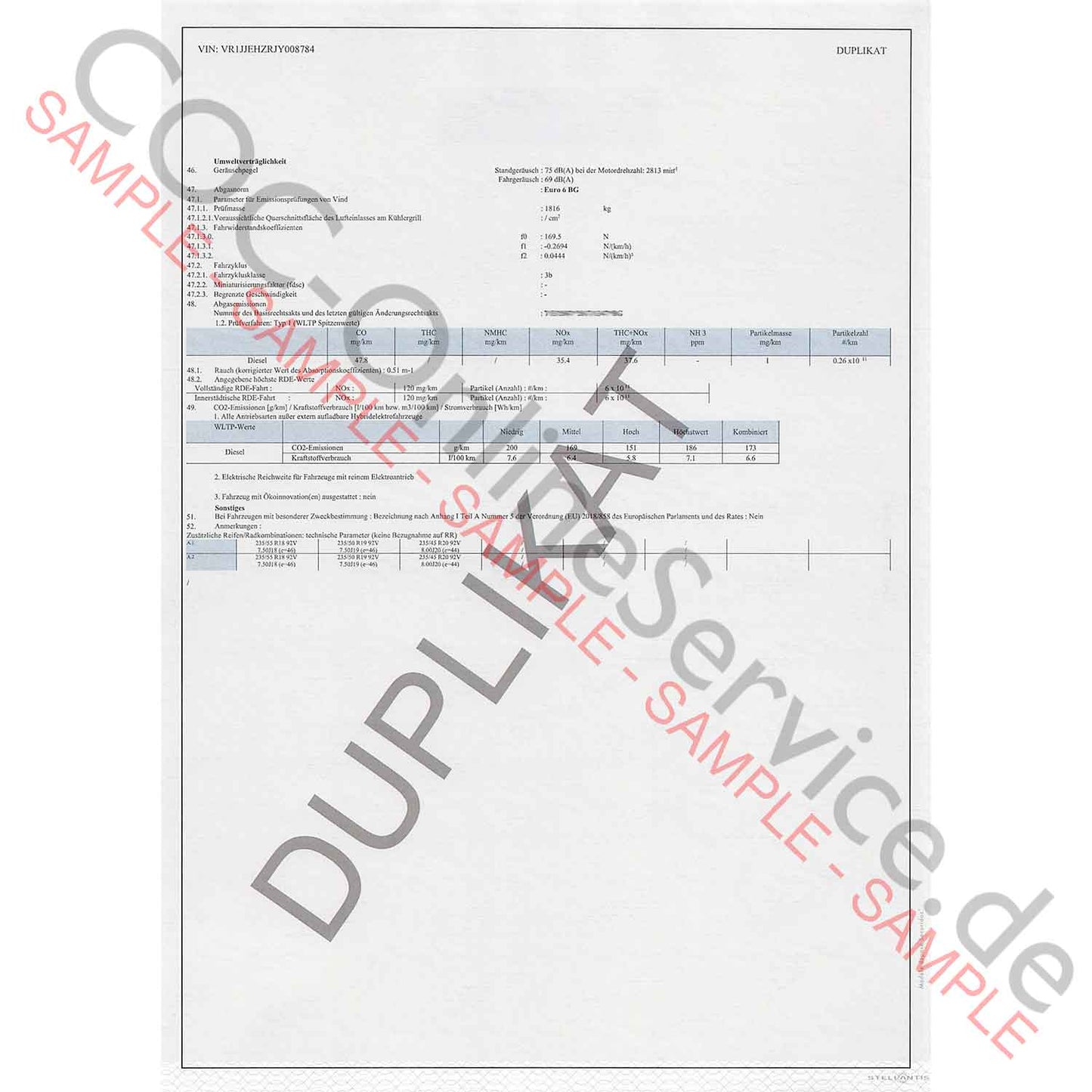 COC Papiere für DS Automobiles (Certificate of Conformity)
