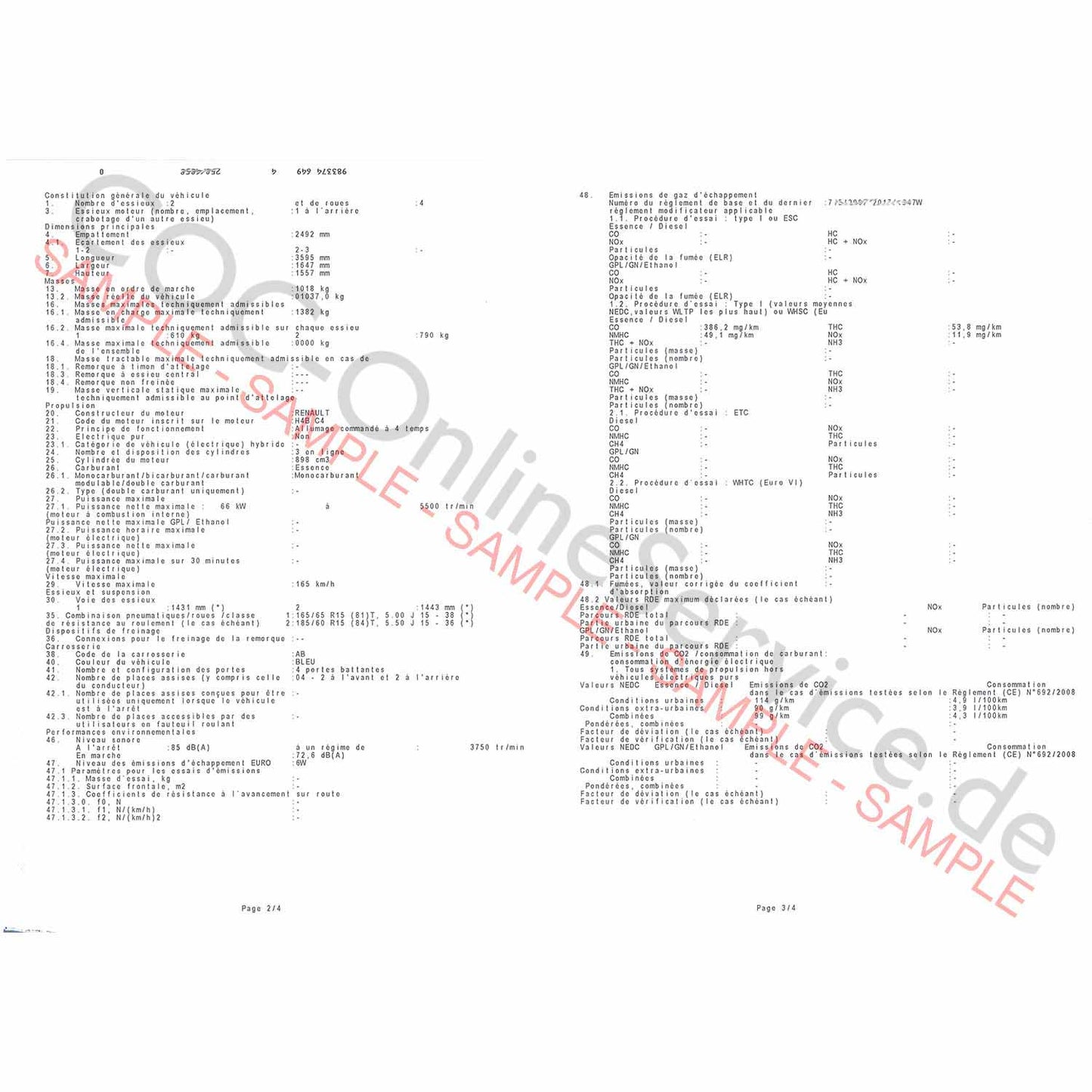 COC Documents for Renault (Certificate of Conformity)